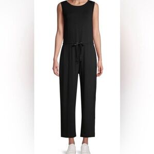 Eileen Fisher Black Cotton Sleeveless Jumpsuit Elastic Waistband Womens Medium